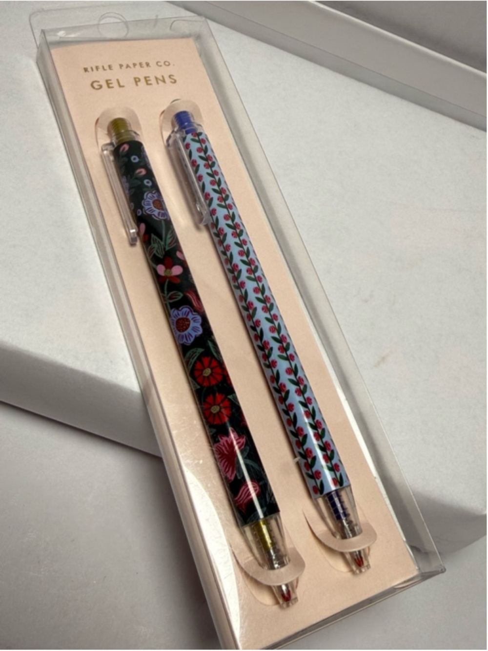 Rifle Paper Co Gel Pens Set of 2 Floral Metallic Gold Blue Ink New